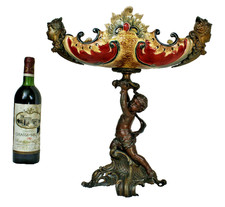 Antique art nouveau 1900s barbotine majolica putti cherub centerpiece bowl rare 