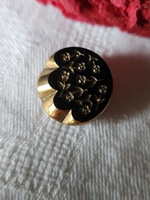 Antique Black Gold Glass Button Flower Pattern Foot 1.7cm D4E