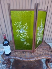 Antique art nouveau paravent screen glass paint wood frame folding divider