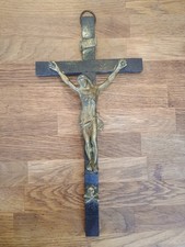 Ancien crucifix mura XIIX /l XIXᵉ en bois noirci et Christ en bronze doré – avec