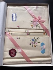 Vtg Bassetti Flat Sheets Double & 2 Pillow Cases  Hand embroidered Flowers