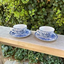 Set 2 Vintage QUALITY brand Blue Floral Small 1.5" Teacups Demi Tasse Expresso