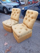 Paire de 2 chauffeuses en soie dorée Napoléon III d'époque, assez bon état