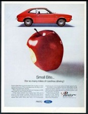 1971 Ford Pinto red car and apple photo vintage print ad
