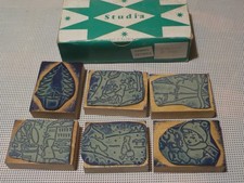 6 ink stamps -Studia - original box. " Vintage School. l'hiver
