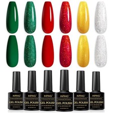 Vernis Gel UV Semi Permanent Noël6 Couleurs Rouge Vert Noël Or Argent Paillet...