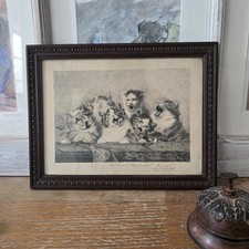 Antique A Concert of Cats J. Adam Wood Framed Engraving 1915 - Animal Print
