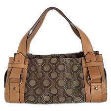 Auth LANCEL - Gray Beige Dark Gray Light Brown Jacquard Leather Shoulder Bag