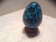  Hand-Painted Blue on Blue Flowers Porcelain Egg with Stand EUC