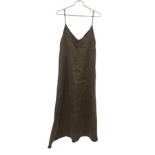 Zara Home Women Nightgown Pajama Slip Dress M Medium 100 Silk Midi Brown NWOT