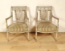 Paire fauteuils Directoire bois laqué palmette coquille sièges fin XVIIIè