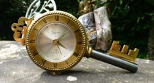 Vintage Swiza 8 Day 7 Jewel Alarm Clock In Form Of Key Swiss Made Fully Working