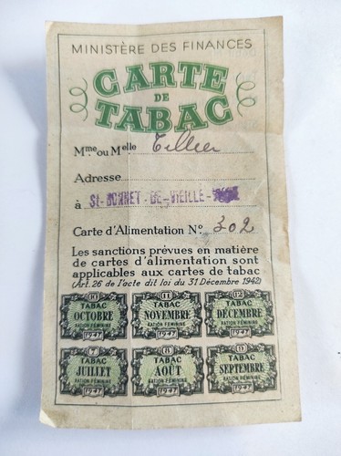 Carte tabac 1947 - tabac,