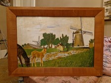 Ancienne Peinture Huile Sur Carton Encadrée Paysage 