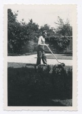 Vintage Original Photo Snapshot Gardening Lawn Mower - SA665