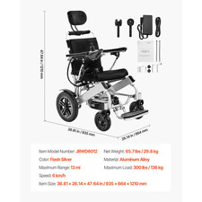 Fauteuil Roulant Électrique Dossier Réglable Pliable 136 Kg 21 Km 45 Cm