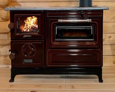 Poêle à bois en fonte avec four - marron - cuisinière de ferme vintage