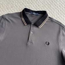 Fred Perry Contrast Rib Polo Size Large Gunmetal Grey Ska Mod Scooter Rare