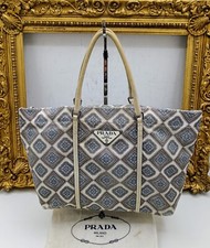 PRADA GEOMETRIC PATTERN FABRIC HAND OR ARM MINI SHOPPER TOTE BAG