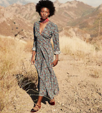 Doen Women's Charleston Navy Bird Floral Printed Long Sleeves Maxi Gown Dress S