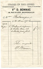 Bordeaux (33) Invoice 1903.Vve Bonnac.Chairs,sommiers,voltaires.rue du Loup.