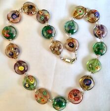 🌟collier   perles verre de Murano-Millefliori galets de 20 mm multicolores 🌟