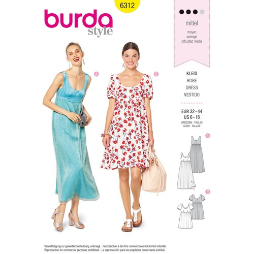 Burda 6312 robes - robes, femmes