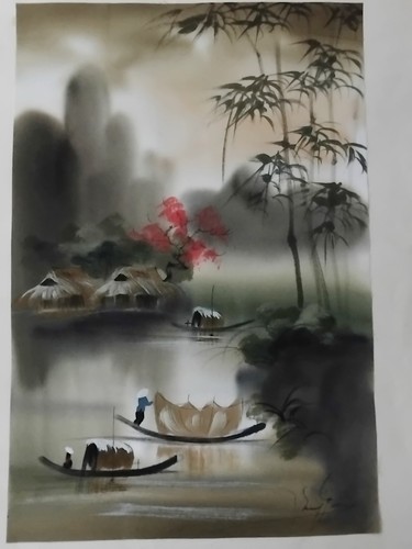 Peinture sur soie - soie, asie