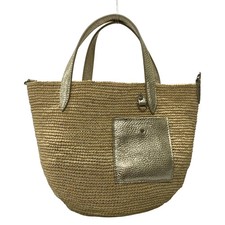 Auth SALON DE ALFURD - Beige Silver Straw Leather Tote Bag