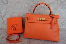 HERMES Kelly 32 Veau Gulliver Hand Bag Orange Square B (1998)