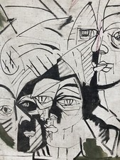 Très Belle Peinture portrait Huile sur toile Cubiste 1970 cubisme a identifier