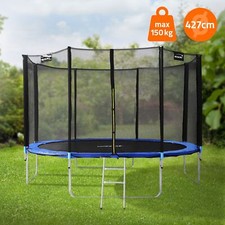 Trampoline de jardin avec filet de sécurité et échelle set complet bleu Ø 427 cm