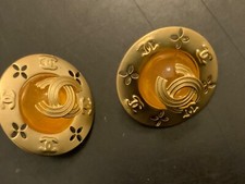 French Coco Chanel clipon earrings CC  numbered brown Gripoix Glass
