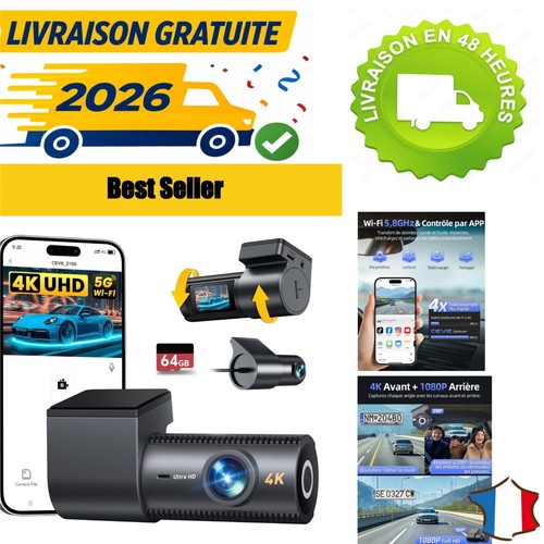 Dashcam voiture 1080p wifi - voiture, 4k+1080p