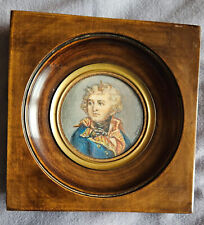 Peinture miniature portrait d' homme - Cadre bois Verre bombé Frise laiton doré