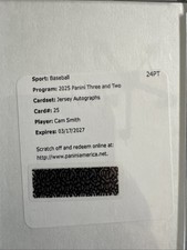 2025 Panini Three And Two Baseball Cam Smith RC JERSEY AUTO - REDEMPTION