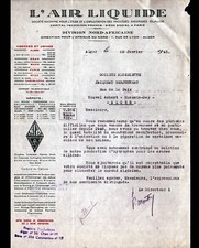 ALGER (ALGERIE) AIR LIQUIDE OXYGENE ACETYLENE "L'AIR LIQUIDE" Lettre en 1945