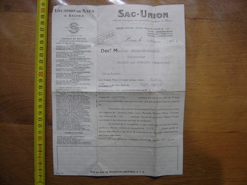 Facture 1933 sac union - 1933,
