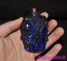 3"Ancient Glass Colored glaze Carved Buddha head devil's Head Snuff pot Statue