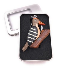 Porte-Clés Bois Pivert Oiseau Forêt Sur Branche Buntspecht dans une Boîte Cadeau