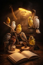 Oiseaux naturalisés sur socle