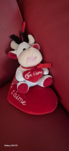 Peluche vache avec cœur - , rouge