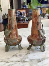 PAIR OF ART NOUVEAU VASES SIGNED DAUM NANCY WROUGHT IRON FRAME JUGENDSTIL