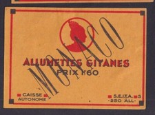 Old label matches France BN182984 gypsy woman type 102 Monaco 2