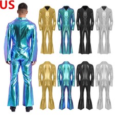 Men's Metallic Shiny Jumpsuit Disco Party Costume One Piece Wide Leg Pants