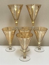 Glastonbury Lotus Catalina Amber Iridescent Optic Glass 6 Iced Tea Water Goblets