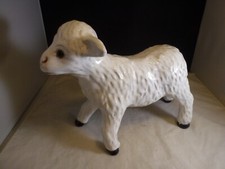 VINTAGE FRENCH BAVENT  Faience LAMB  FIGURINE WITH GLASS EYES signed