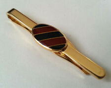 PINCE A CRAVATE vintage OVALE RAYURES ROUGE BLEU FONCE doré