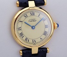 Cartier Watch Must de Cartier Vendome Vermeil Quartz Black Belt SM Vintage