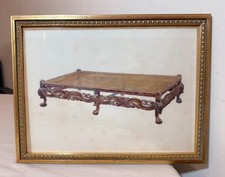 antique 19th century original English caned chaise lounge watercolor painting